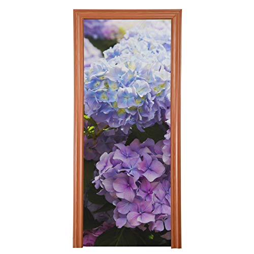 Decoración de puerta para dormitorio Flores azules y rosas de hortensia Decoración para puerta de entrada Tela duradera Decoraciones para puerta de garaje Protector de puerta de va