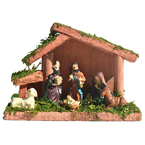 Delaspe Figura de Belén de Navidad de resina de madera para decoración del hogar