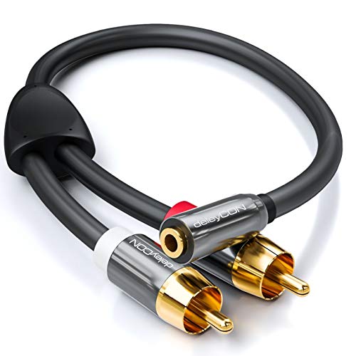 deleyCON 0,2m Jack de Audio Estéreo a Adaptador RCA - 3,5mm Jack Hembra a 2X RCA Macho - Negro