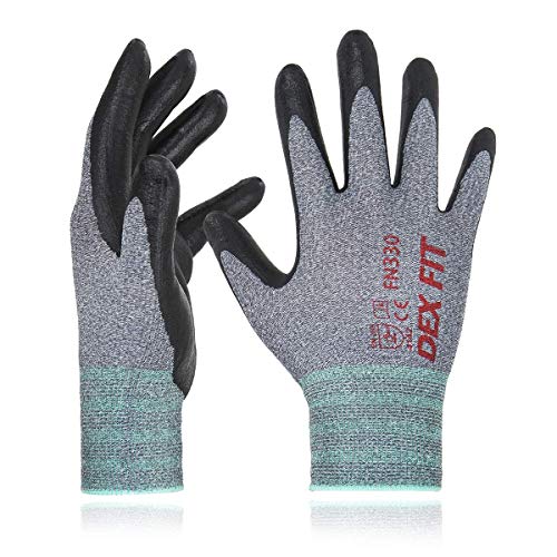 DEX FIT Guantes de Trabajo FN330, Ajuste Cómodo Elástico 3D, Buen Agarre, Recubrimiento de Espuma Duradero de Nitrilo, Táctil, Fino y Ligero, Lavable en la Lavadora, Gris 8 (M) 3 Pares