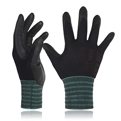 DEX FIT Guantes para Jardinería FN320, Ajuste Cómodo Elástico 3D, Buen Agarre, Recubrimiento de Espuma Duradero de Nitrilo, Táctil, Fino y Ligero, Lavable en la Lavadora Negro 8 (M) 3 Pares