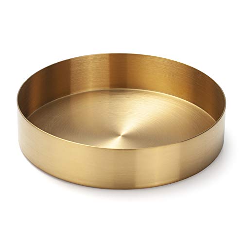 DOKOT Bandejas Metal Doradas Decorativa para Platos Organizador Redondo de Acero Inoxidable para Joyas y Maquillaje Cosméticos 14 cm