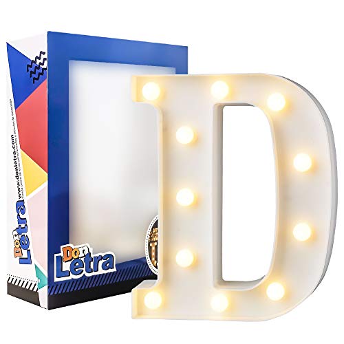DON LETRA Letras Decoración Luminosa para Habitación de Niños, Luces LED con 11 Bombillas, 2 Pilas AA, Plástico, Decoración del Hogar, Altura de 22cm- Letra D