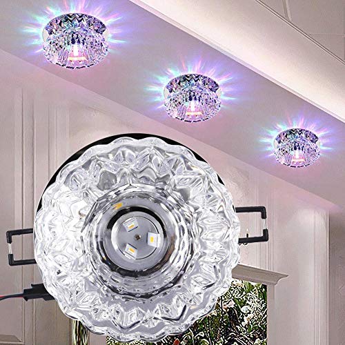 Downlight LED de Cristal, luz de Techo empotrada de 3W con Apertura de 5-8 cm, Foco Decorativo LED para Pasillo Creativo en Pasillo, Pasillo, Sala de Estar, Dormitorio(RGB)