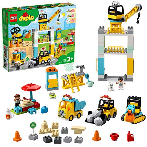 DUPLO Town DUPLO Construction Grúa Torre y Obra Vehículo de Juguete con Luz y Sonido y Motor Push & Go para 2-5 Años de Edad, multicolor (Lego ES 10933)