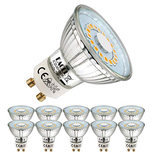 EACLL Bombillas LED GU10 2700K Blanco Cálido 5W Fuente de Luz 425 Lúmenes Equivalente 50W Halógena Lámpara. AC 230V Sin Parpadeo Focos, 120 ° Blanca Cálida Reflectoras Spotlight, 10 Pack