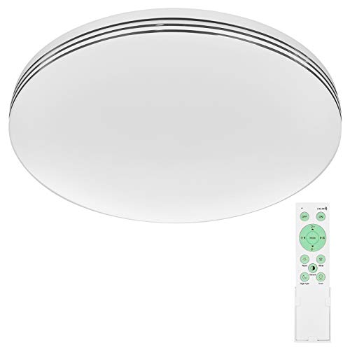 EDISHINE Lámpara LED de techo con mando a distancia, lámpara de techo LED regulable, 3000 K-6500 K, 24 W, lámpara de techo redonda para pasillo, salón, dormitorio, sótano, cocina, certificado CE