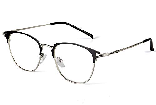 Effnny Bloqueo de luz azul Gafas anti fatiga filtro UV juegos de computadora monturas de gafas Para hombres mujeres 3389 (plata negro)