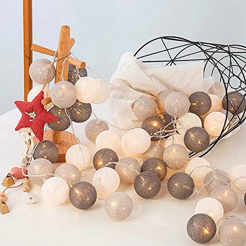 ELINKUME LED luces de hadas con 20 bolas de algodón,blanco cálido,Con pilas,Luces de la decoración de la linterna del para el día de fiesta de la boda del partido del balcón,tonos fríos