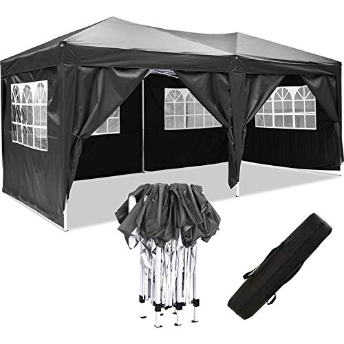 Eloklem Carpa con Paredes | Plegable, Impermeable, con Protección Solar, Ideal para Fiestas en el Jardín | Gazebo, Cenador, Pabellón, Tienda Fiestas (3x6 m, A_Negro)