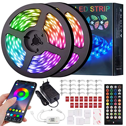 ERAY Tiras LED Bluetooth 20M, Luces LED RGB 5050 600 LEDs/Control Remoto/Aplicación/Función de Corte/Música/Temporizador, Ideal para la Decoración de Techo, Bares, Tienda, Habitación, Color Negro