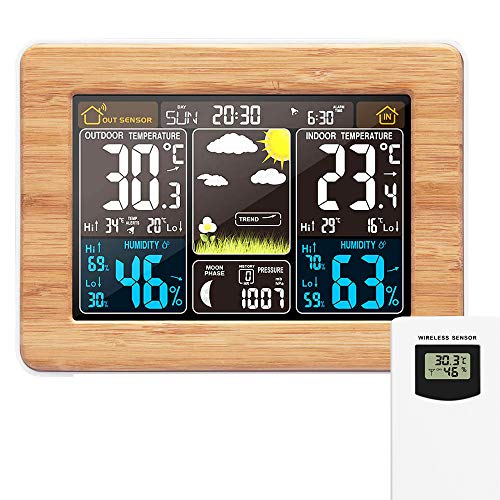 Estación meteorológica inalámbrica Reloj digital colorido del pronóstico del tiempo con sensor exterior Termómetro exterior Temperatura Humedad Barómetro Alarma Fase lunar Pantalla Reloj meteorológico