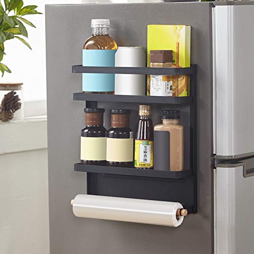 Estante para colgar de nevera plegable Estante de nevera Estante lateral Estante magnético para nevera, Estante de almacenamiento magnético, Balcón Casa para baño Cocina(black)