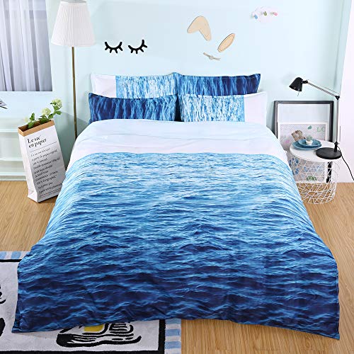 Fansu Juego de Ropa de Cama 3 Piezas Poliéster Microfibra Fresco Estilo Juego de Fundas de Edredón Incluye 1 Funda Nórdica y 2 Funda de Almohada (Cama 135/140-180x210cm,Azul océano)