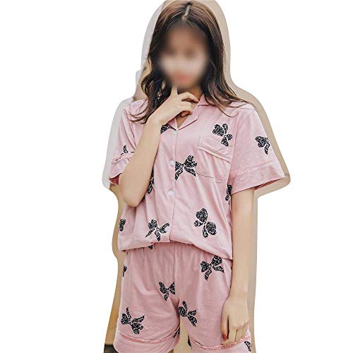 FHISD Pijamas de algodón para Damas Pijamas para Arriba y Abajo Trajes de Manga Corta con Estampado Simple Pijamas para Mujeres de Servicio a Domicilio Pijamas Genial