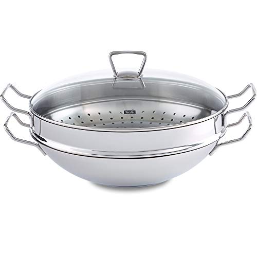 Fissler 0683335001 Nanjing - Wok de inducción con (Induktion) con Base Honda, Tapa de Cristal y espátula