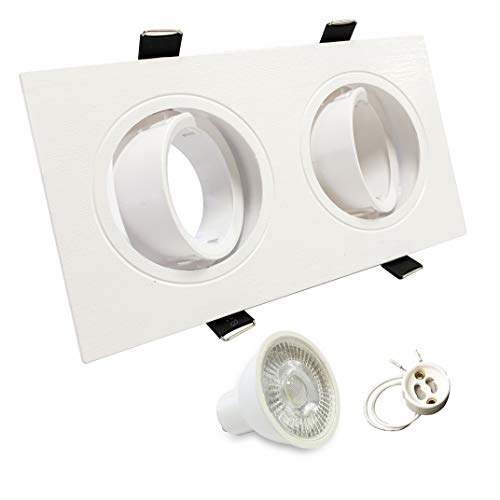 Foco empotrable doble orientable incluye bombillas GU10 7W y casquillos. Luz de techo. Disponible luz blanco frio, blanco neutro o blanco cálido. Bombillasled360 (Blanco calido)