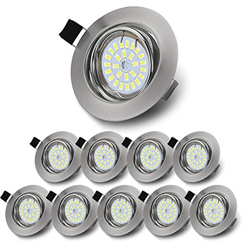 Foco Empotrable Led GU10 Techo, Ojos de Buey Blanco Frío, 5W Led GU10 Equivalente 50W Halogena, Downlight Redondo 30° Angulo Orientable No Regulable (Paquete de 10)