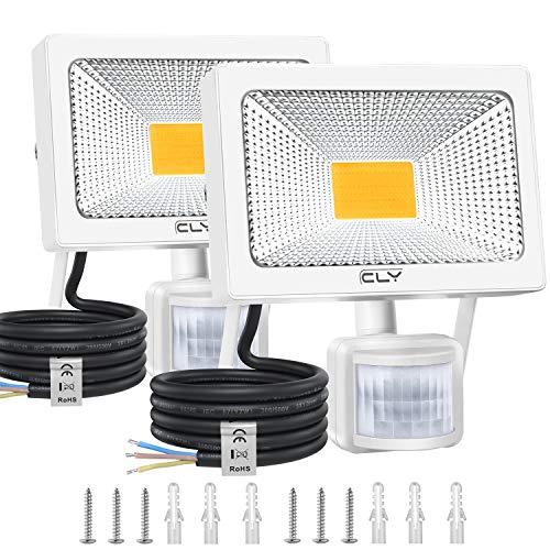 Foco LED Exterior Luz Cálida 3000K, 20W*2 Focos LED Sensor Movimiento Exterior Impermeable,1800LM CLY LED IP66, Lámparas Led de Seguridad para Jardins, Garaje.