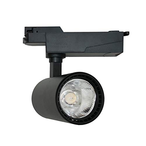 Foco LED sobre riel, 20 W, 80 °, COB, monofásico, color negro
