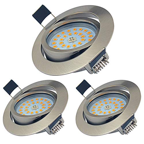 Focos Empotrables LED, Juego de 3, 7W LED Luz de Techo Blanco Cálido 3000K 600LM 230V Agujero Abierto Tamaño 75 mm No regulable, Downlights Giratorios IP44 Para Baño de Habitacion