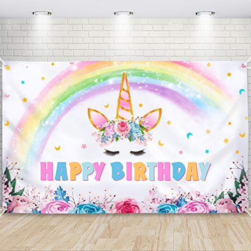 Fondo de Unicornio 185 x 110cm - Decoración para Fiestas de Unicornio Arco Iris para Niñas Fiestas de Cumpleaños con Tema de Unicornio Fotografía de Fondo Decoración de la Habitación de Pared