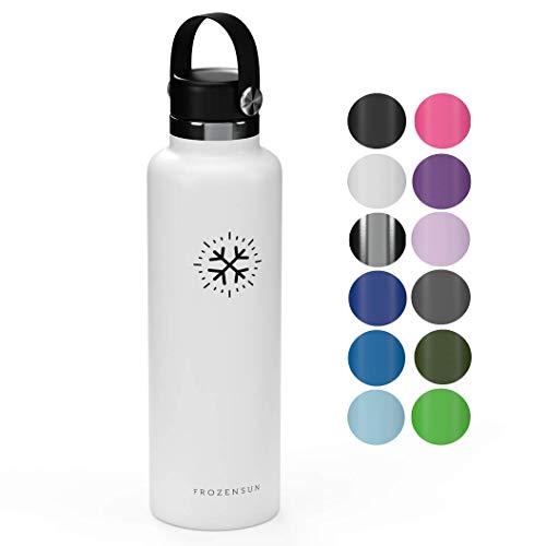 FROZENSUN Botella Térmica de Acero Inoxidable – Termo de Agua con Doble Pared, Aislamiento de Calor/Frío, Ligera y Duradera, Standard Mouth, Flex Cap, Anti-Derrames, Libre de BPA, 700 ml - Blanco