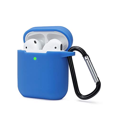 Funda AirPods Silicona Compatible con AirPods 2 & 1, KOKOKA Fundas Protectora de Silicona para AirPods [LED Frontal Visible][Funciona con Carga inalámbrica] con Correa Anti Pérdida- Azul