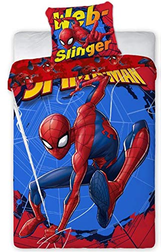 Funda nórdica Spiderman de 140 x 200 cm y funda de almohada de 65 x 65 cm, color rojo
