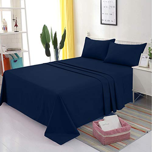 FURZON - Sábana lisa de polialgodón liso, no necesita planchado, para cama individual, doble, king disponible en 16 colores modernos (azul marino, doble)