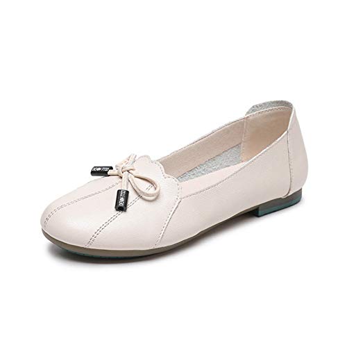 FyuFE Zapatos Planos Informales para Mujer, Zapatos Planos Y Redondos De Cuero, Sin Cordones, Cómodos, Ligeros, Informales, De Ballet, Zapatos De Tacón Bajo, para Caminar, Conducir,Blanco,38