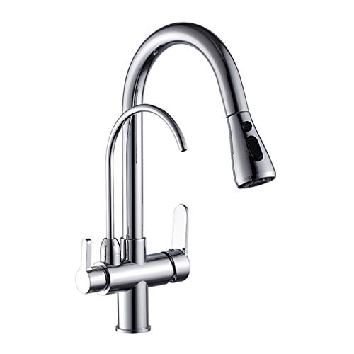 FZHLR Latón Cepillado/Cromo/Negro Caliente Fría Agua Pura 3 En 1 Grifo De La Cocina Puro Saque El Grifo Mezclador Beber Agua Del Grifo Doble Salida Del Grifo, Chrom