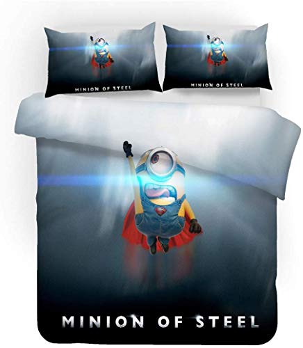 GDGM Juego de funda nórdica y funda de almohada de Minions para niños, microfibra, impresión digital 3D, ropa de cama infantil (220 x 240 cm)