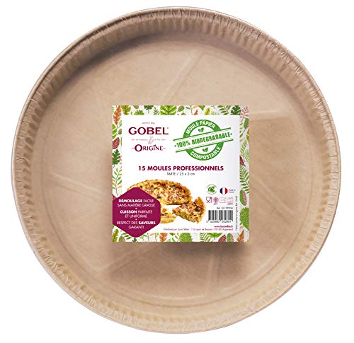 Gobel - Lote de 15 moldes profesionales para tartas, desechables de papel natural, 100 % biodegradable, compostables después de su uso, aptos para horno, frigorífico, congelador, fácil de desmoldar.