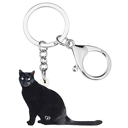 GPZEDCDB Llaveros Llaves Acrílico Negro Bombay Gato Gatito Llavero Lindo Animal doméstico para Mujeres niños Regalo Divertido Bolso Accesorios