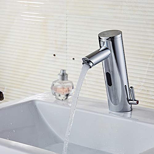 Grifo de Sensor, Cromado, Sensor de Infrarrojos Grifo automático Inducción baño Grifo Agua Ahorrar Diámetro del Tubo 1/2 para Agua fría y Caliente, Mezclador de Lavabo para baño