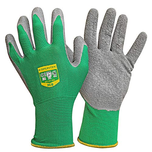 GRÜNTEK Guantes de Trabajo y Jardín 5 pares en poliéster con recubrimiento en Látex (M/8)