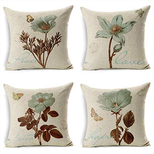 Gudotra 4pcs Funda de Cojín de Algodón de Lino en Flor Colorido Retro para Sofá Sala de Estar Dormitorio Cama Decorativo (45x45cm)