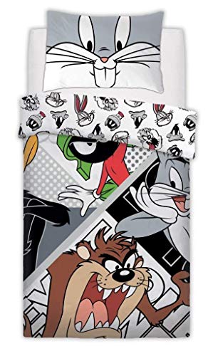 Gugro Harry Potter - Juego de Funda nórdica y Funda de Almohada para niños de Batman Disney de polialgodón Acolchado, Reversible, Dos Lados, Looney Tunes Looney Crew, Set edredón Cama Individual