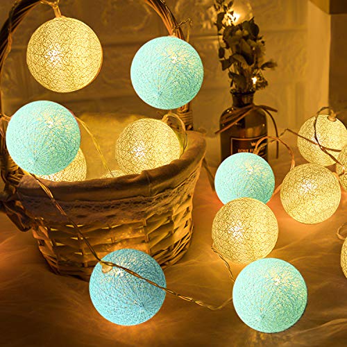 Guirnalda de Luces de Algodón, 3M Cadena de Luces para Algodón Bola, Guirnalda Luces con 20 Bolas de Algodón, Cadena de Luces LED Batería para Habitación Mesa Estante, Patio, Fiesta, Boda, Decoración