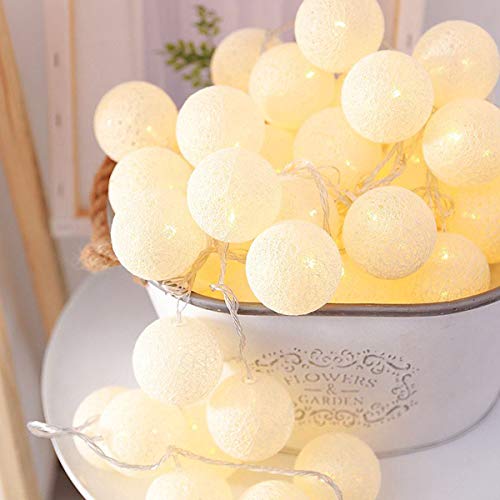 Guirnalda de Luces de Algodón, 3M Cadena de Luces para Algodón Bola, Guirnalda Luces con 20 Bolas de Algodón, Cadena de Luces LED Batería para Habitación Mesa Estante, Patio, Fiesta, Boda, Decoración