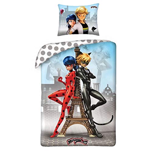 Halantex Miraculous Ladybug Cat Noir MIR4343 - Juego de cama infantil (140 x 200 cm), diseño de gato negro