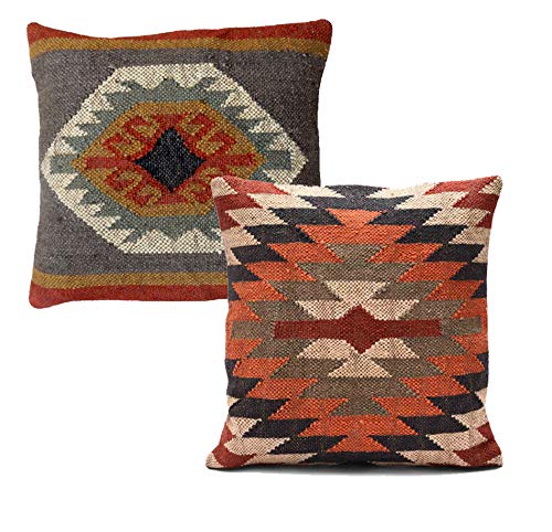 Handicraft Bazarr Juego de 2 fundas de cojín de yute vintage Kilim yute, 45,7 x 45,7 cm