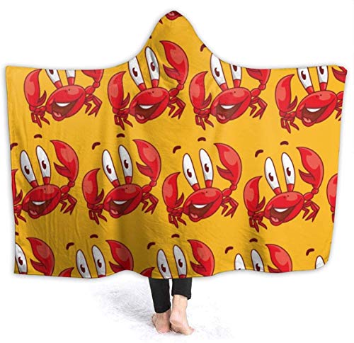 Happy Red Crab,Manta con Capucha para Mujer,súper Suave,60"x50",Manta de Franela,Sudadera con Capucha,Bata con Capucha,Capa con Capucha para Ver películas