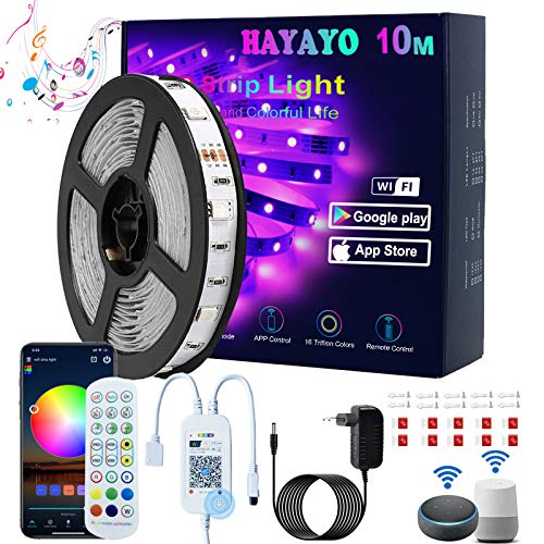 HAYAYO Tira LED 10m Alexa, Tira LED RGB 5050 Music Sync con Remote APP Smart WIFI controlada, Luces LED iluminacion para Decoracion Habitacion Partido, Luz LED Compatibles con Alexa, Google Home