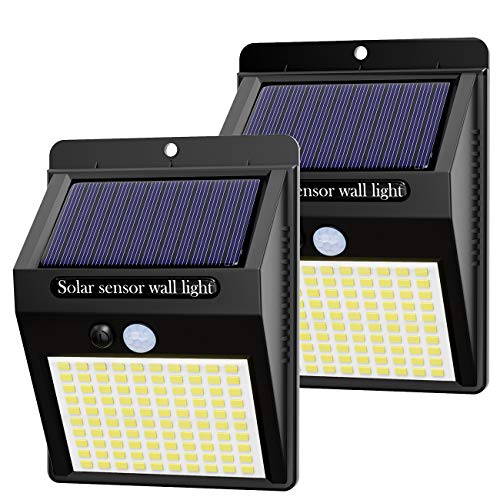 Hepside Luz Solar Exterior,【2 Pack / 3 Modos】Luces LED Solares para Exteriores, 800 Lumens Focos LED Exterior Solares, Luces de Seguridad Inalámbricas a Prueba de Agua para el garaje del Jardín Camino