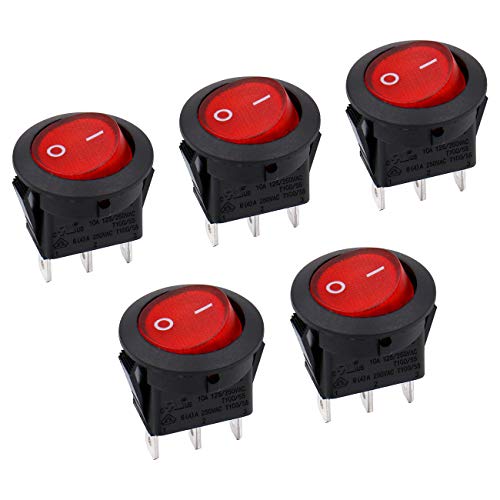 Heschen Interruptor basculante redondo rojo encendido y apagado SPST 3 terminales 10 A 250 VAC UL VDE 5 unidades