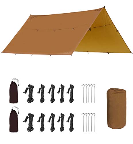 HIKEMAN Lona, Lona Ligera, Impermeable, p3000 mm, Mina Ultravioleta, 6 estacas de Aluminio, 5 Cuerdas y Bolsas de recepción, Viajes al Aire Libre Caqui(450x500cm)