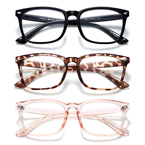 HILBALM （Paquete 3）Gafas con Filtro de luz Azul bloqueo de luz azul, Gafas con Filtro - Anti Luz Azul para Ordenador, Anti-reflejantes para Hombre y Mujer(Negro, leopardo, rosa/paquete 3)