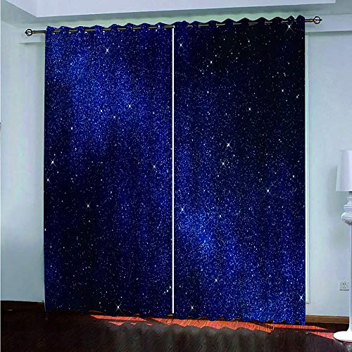 HJKGSX Cortinas Opacas Cortina térmica Ojales Cortina Infantiles Habitaciones Poliéster Tejido Salón Dormitorio Decoración de la Ventana Universo Estrellado 110 x 215 cm x 2